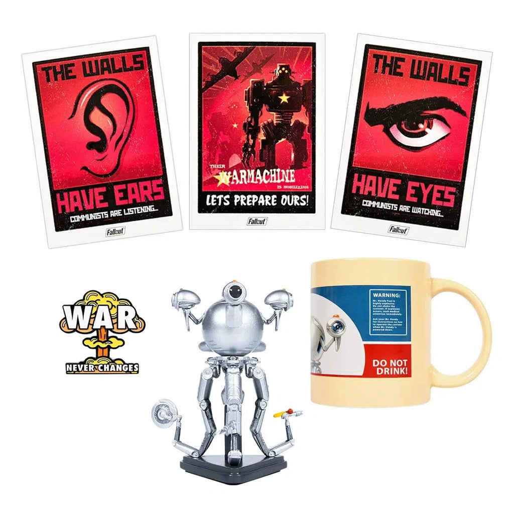 Fallout Bundle Great War Week Mr. Handy Statue Poster Tasse Pin Neu & OVP